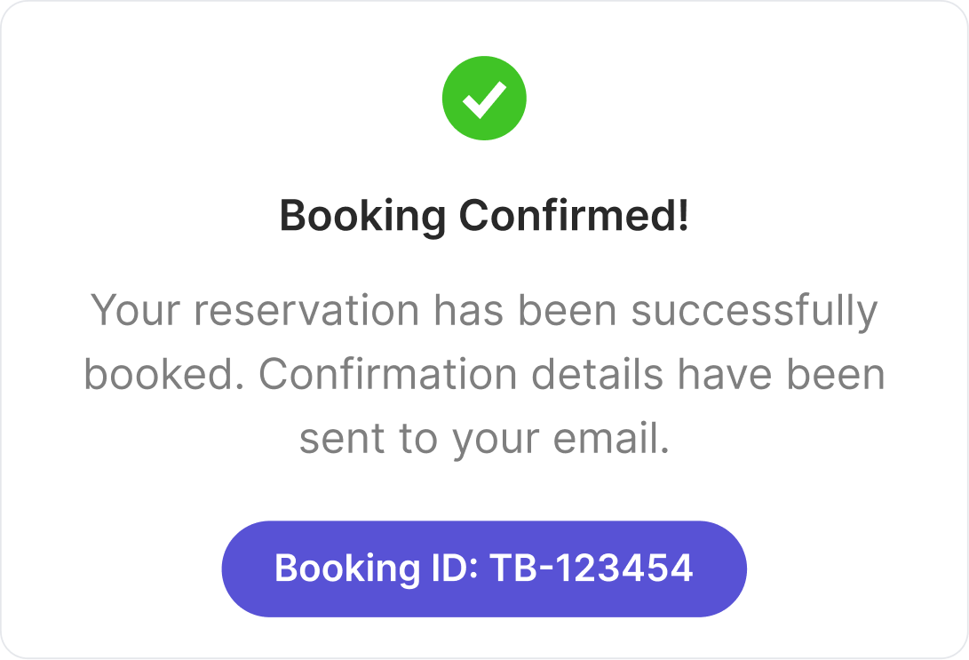 Booking confirmed - success!